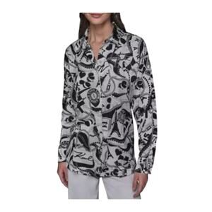 Karl Lagerfeld Paris Printed Women's Button Up Top Black White, size 3X NWOT